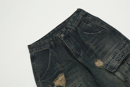 Fashion Ripped Cool Cargo Jeans Men